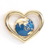 VTG Avon Earth Globe Heart Blue Enamel Gold Tone Pin Tie Tack I Love The World  - $9.99