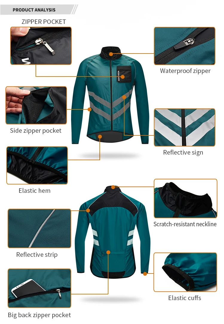 Sporting WOSAWE Reflective Cycling Jackets Men Breathable Waterproof Lightweight - £41.66 GBP