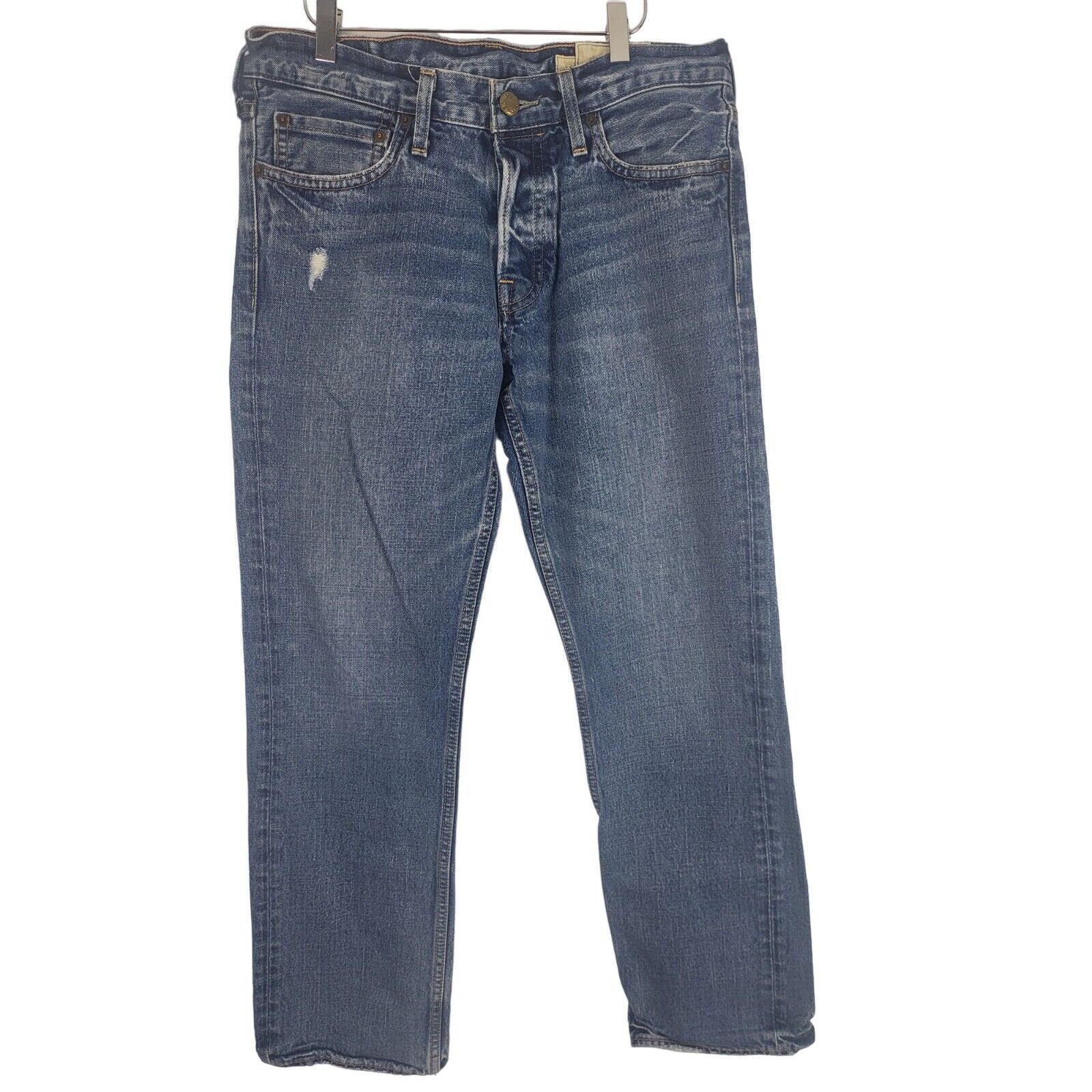 Primary image for Hollister Button Fly Jeans 32x32 Mens High Rise Distressed Straight Leg Blue