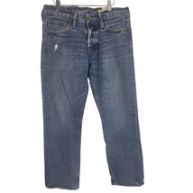 Hollister Button Fly Jeans 32x32 Mens High Rise Distressed Straight Leg Blue - £14.63 GBP