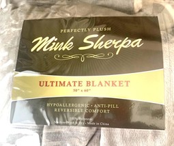 Mink Sherpa Ultimate Plush Blanket Gray Ivory Reversible Hypoallergenic ... - £23.87 GBP