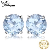 Round 2ct Genuine Blue Topaz 925 Sterling Silver Stud Earrings for Women Fashion - £16.20 GBP