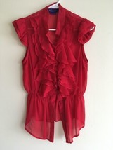 NWOT Women&#39;s Bright Red Sheer Sexy Ruffles Top USA - $17.09