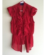 NWOT Women&#39;s Bright Red Sheer Sexy Ruffles Top USA - $17.09