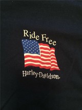 HARLEY-DAVIDSON Motorcycles Men&#39;s Navy Blue T-Shirt Size Large American Flag - £19.22 GBP