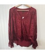 WHBM Women’s 6 Burgundy Blouse Shirt Tail Cut Drape Front Sheer Silk Hol... - $731.99 MXN