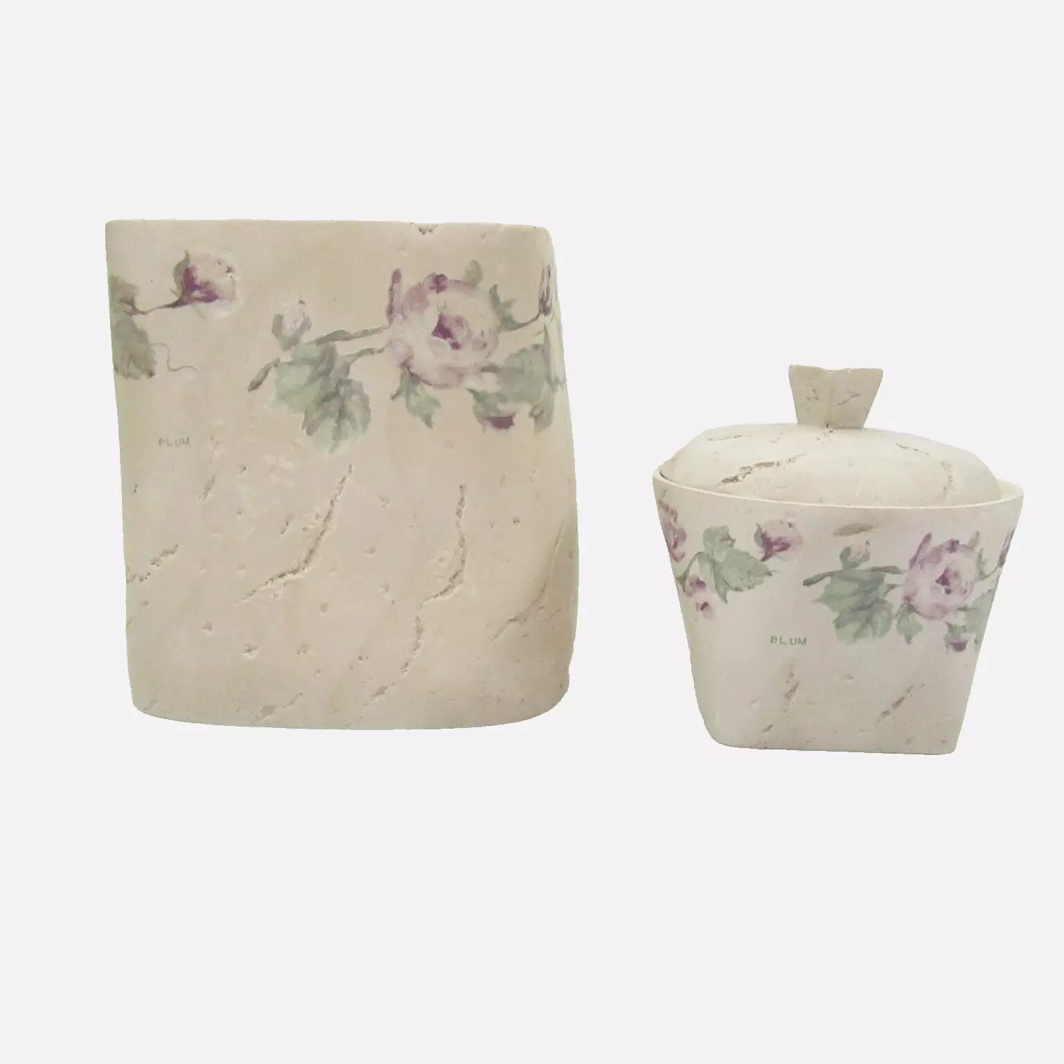 CROSCILL Rose Trail Floral Tissue Box Cover with Lidded Vanity Jar - £37.75 GBP