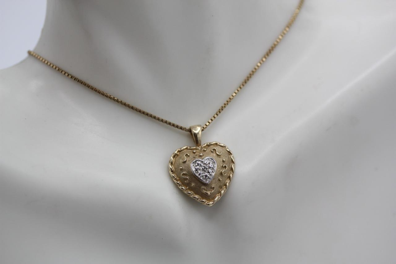 10K Two Tone Gold Matte Finish White Gold Accent Heart Pendant Charm 2.5 gr Item image 3