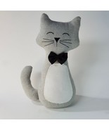 Tuxedo Stuffed Fabric 12&quot; Cat Door Stop Gray White Black Bow Tie 2 lbs 1... - £18.62 GBP