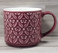 Over and Back Burgundy Embossed Stoneware 14 oz. Coffee Mug Cup  - £11.58 GBP