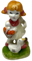 Vtg. Girl & Boy Carrying Fruit Baskets With Geese Porcelain Figurine Set - 4.75" image 2