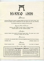 Nikko Inn Dinner Menu Fort Walton Beach Florida 1969 - £14.01 GBP