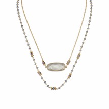 14K Yellow Gold Plated Double Strands Beaded Tanzanite &amp; Quartz Pendant Necklace - £216.99 GBP