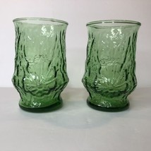 Vintage Green Anchor Hocking Juice Glass Tumblers Daisy Flowers Lot of 2... - $18.66