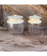 VINTAGE TUPPERWARE #1477 &amp; #1479 CLEAR ACRYLIC CANISTER ALMOND POP TOP L... - £4.67 GBP