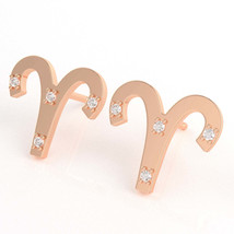 Aries Zodiac Sign Diamond Earrings In Solid 10K Rose Gold - £165.28 GBP