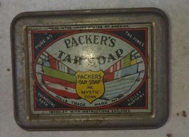 Vintage Packer&#39;s Healing Tar Soap Tin Mystic Connecticut USA - $16.82