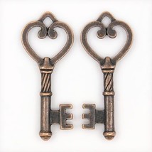 10 Skeleton Key Pendants Antique Copper Tone Heart Keys Steampunk Findings 47mm - £5.22 GBP