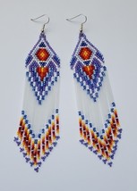 Beaded Bohemian Dangle Earrings With Southwestern Geometric Design &amp; Fringe - £13.55 GBP