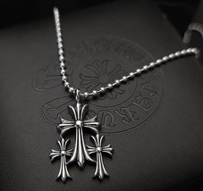Chrome Necklace Blvck Silver CH mm6 Cross/Hearts Vintage Paris Designer Ami Kith - £21.29 GBP