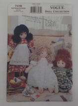 VOGUE CRAFT PATTERN #7418 18&quot; VOGUE DOLL COLLECTION RAG DOLL CLOTHES UNC... - $14.99