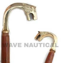 WAVE NAUTICAL - Vintage Brass Fox Walking Cane Wooden Walking Stick Bras... - £29.09 GBP