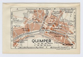 1926 ORIGINAL VINTAGE CITY MAP OF QUIMPER / BRETAGNE BRITTANY / FRANCE - $26.44