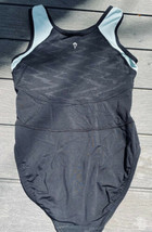 Ivivva Girls One Piece Swimsuit Black Light Blue Size 12 Modest - £24.19 GBP