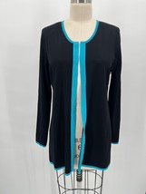 Exclusively Misook Open Front Cardigan Sz XS Black Blue Trim - £24.99 GBP