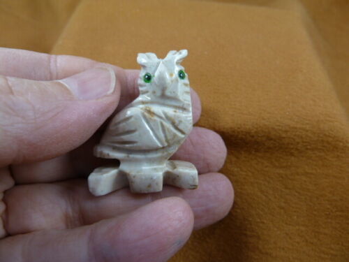 Y-BIR-OW-34) baby white red HORNED OWL carving SOAPSTONE Peru I love lit... - $8.59