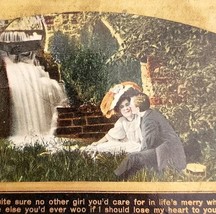 1910s Postcard Romantic Couple By Waterfall Losing My Heart Ephemera E83C - $19.99