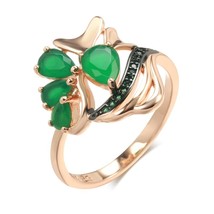 Luxury Dark Green Opal Zircon Rings For Women Vintage Black Plating 585 ... - £15.41 GBP