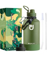 64oz Insulated Water Bottle 2 Lids Vacuum Stainless Steel with Handle Fl... - £38.76 GBP