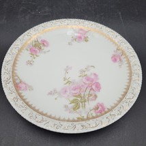 Antique c.1900&#39;s T&amp;V Tressemann &amp; Vogt Limoges France Pink Flowers Gold Plate - £11.62 GBP