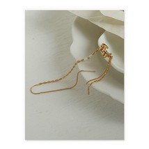 18K Gold High Fashion Earcuff Chain Earrings    stylish, bold, party, designer - $47.55