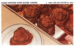 Vintage 1950 Baked Stuffed Pork Slices Print Cover 5x8 Crafts Food Decor - $19.99
