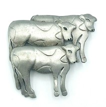 Vintage Signed Ultra Craft Pewter Three Cow Steer Cattle Brooch Pin - £17.25 GBP