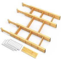 Bamboo Drawer Dividers With Inserts And Labels, Kitchen Adjustable Drawer Organi - £31.96 GBP
