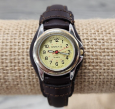 watch-it Quartz Round Yellow Dial Watch with Brown Leather Band - Needs ... - $9.74