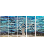  3D Blue Abstract Metal Wall Art Bright Silver Tree Modern Decor Wall Sc... - $237.58