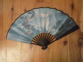 Japanese Art Print Silk Hand Folding Fan Fashion Decor Qinglong Picking ... - £23.19 GBP