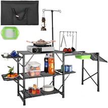VEVOR Camping Kitchen Table, One-piece Folding Portable Cook Station wit... - $170.77