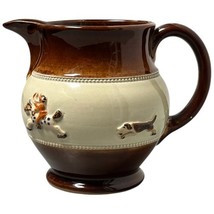 Vintage Denby Bourne 1930s Fox Hunt Pottery Pitcher Brown Glaze High Relief - $20.00