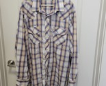 Roper Western Shirt Pearl Snap Long Sleeve Button Up Blue Plaid Men&#39;s 2X... - $19.79