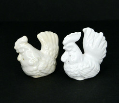 Vintage White Rooster and Hen Figural Salt And Pepper Shakers  - $10.40