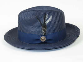 Men's Milani Straw Braided Fedora Hat Soft Crushable FDS-002 Solid Navy image 4