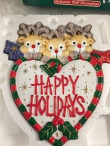 vtg HAPPY HOLIDAYS REINDEER Wall Plaque Christmas Holiday dolomite ceramic - £11.57 GBP