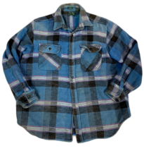 VTG J.Forest Mens Thick Flannel CPO Shirt Men&#39;s L  100% Cotton Blue Plaid - £50.58 GBP