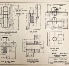 McGill University Screw Fastenings 1965 Mechanical Drawing Print Enginee... - £23.50 GBP