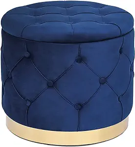 Round Storage Ottoman, Velvet Button Tufted Upholstered Bench With Remov... - $240.99